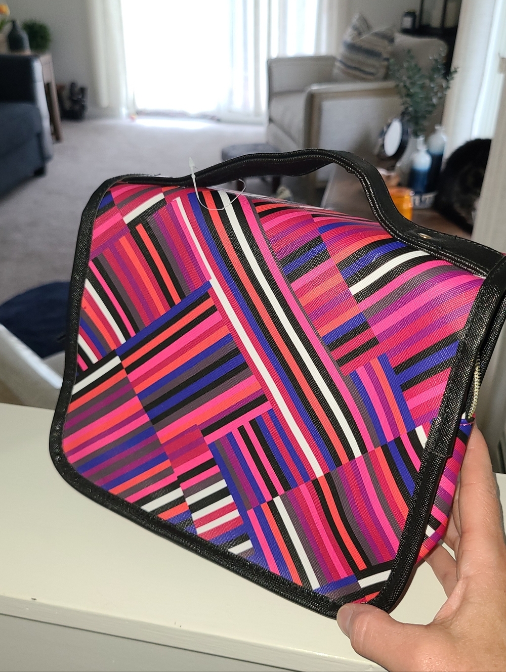 Trina Turk Striped Pink Multi Travel Cosmetic Case with Handle - Picture 7 of 10